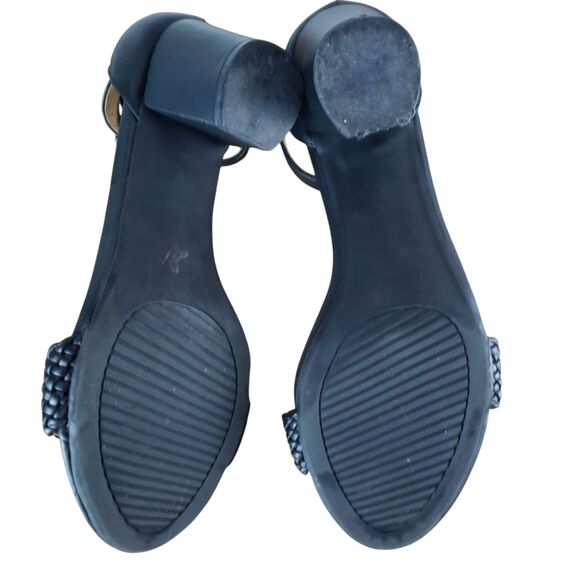 White Mt Emerie Heels Womens 8 Black Faux Leather Strappy Open Toe Sandals Shoes - Picture 7 of 10